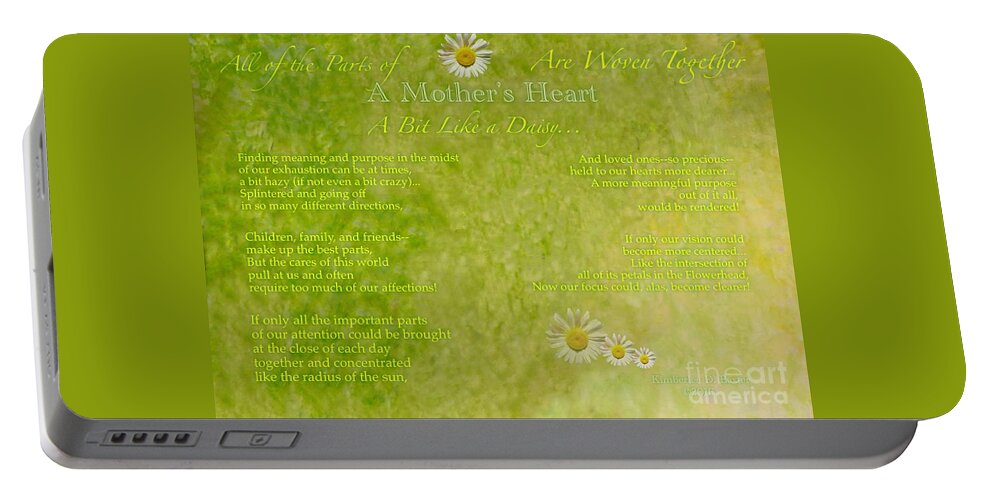 Part Ii Of A Mother's Love Includes Poem Abstract Cheery Painted Background Dedication To Mothers Celebration Of Mothers Mixed Media Digital Art And Acrylic Abstract Artwork Nature Work Portable Battery Charger featuring the painting A Mother's Love Part II the Text by Kimberlee Baxter