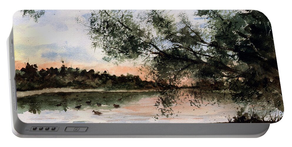 Pond Portable Battery Charger featuring the painting A New Day by Sam Sidders