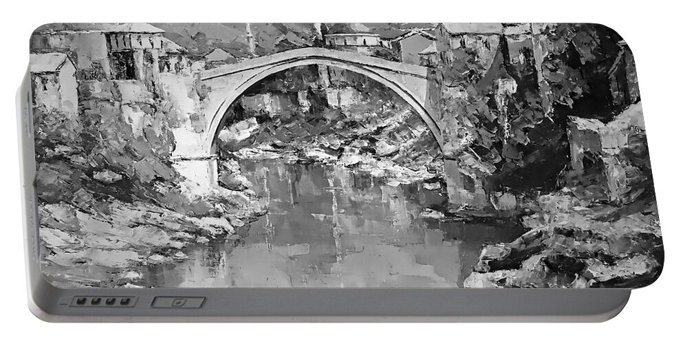 Croatia Portable Battery Charger featuring the digital art A Night In Old Town Mostar by Joseph Hendrix