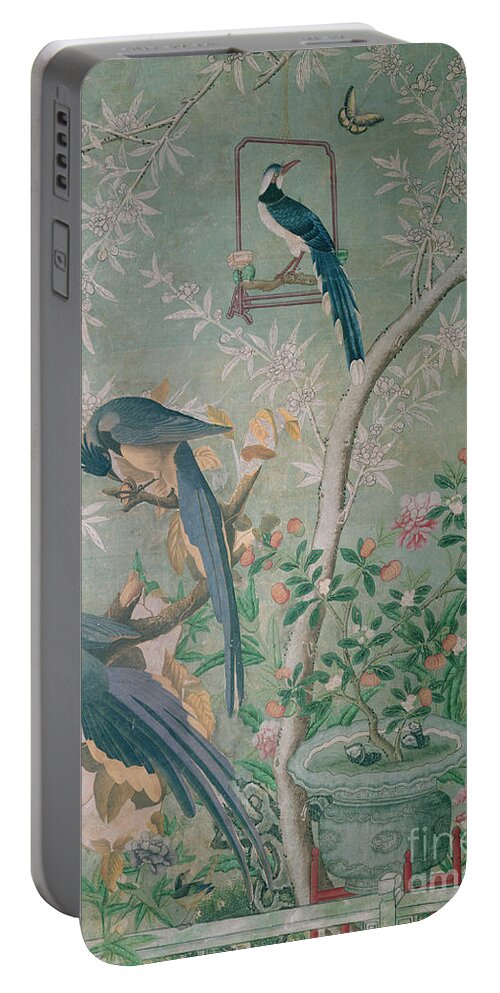 Audubon Portable Battery Charger featuring the painting A pair of magpie jays Vintage Wallpaper by John James Audubon