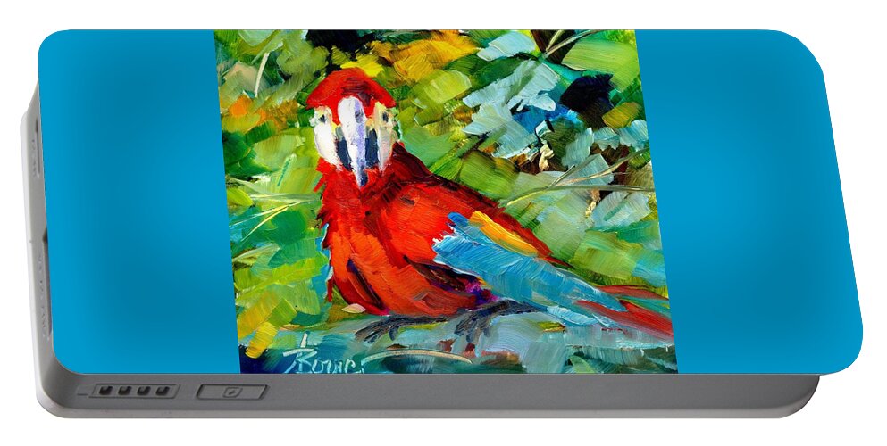 Parrots Portable Battery Charger featuring the painting Papagalos by Adele Bower