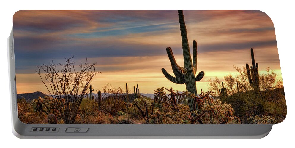 Saguaro Sunset Portable Battery Charger featuring the photograph A Pastel Desert Winter by Saija Lehtonen