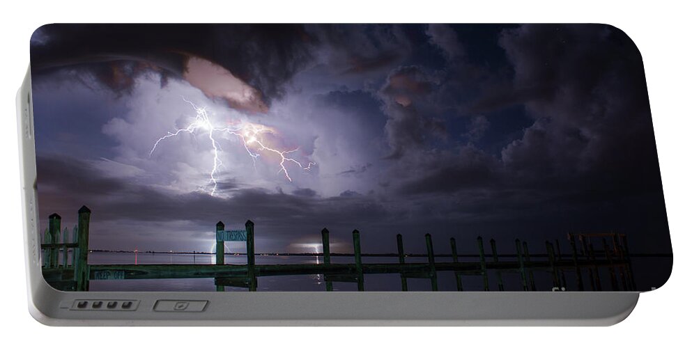 Lightning Portable Battery Charger featuring the photograph A Pier With A View by Quinn Sedam