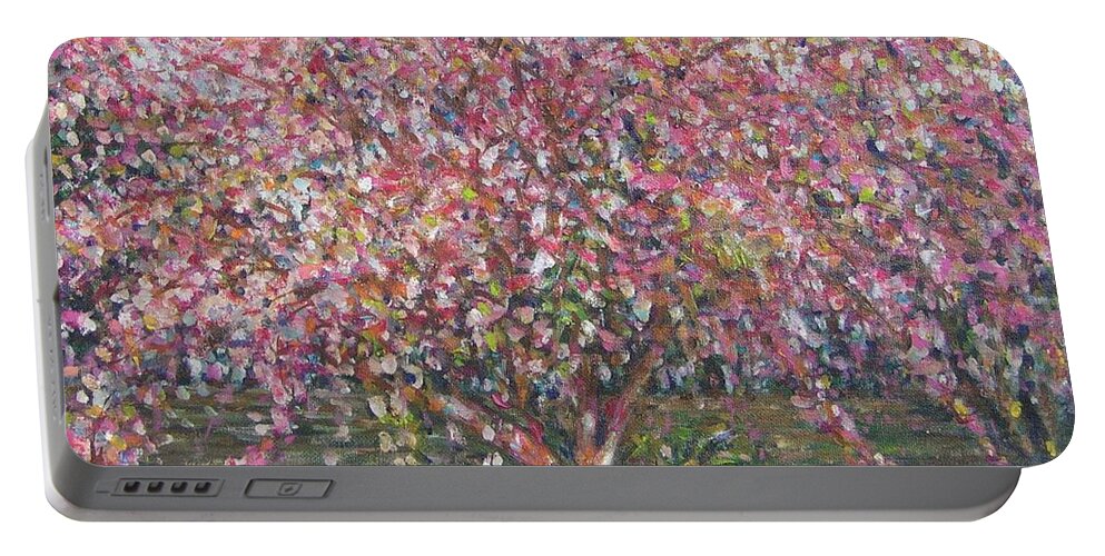 Pink Portable Battery Charger featuring the painting A Pink Tree by Sukalya Chearanantana