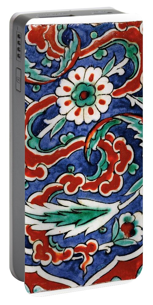 A Polychrome Iznik Tile Portable Battery Charger featuring the painting A polychrome Iznik tile by Eastern Accents