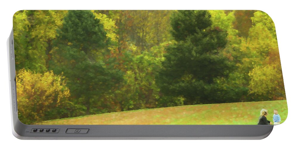 Landscape Portable Battery Charger featuring the digital art A Quiet Moment Between Mother and Son by Patrice Zinck