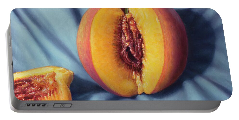 Peach Portable Battery Charger featuring the painting A Ripe Peach by James W Johnson