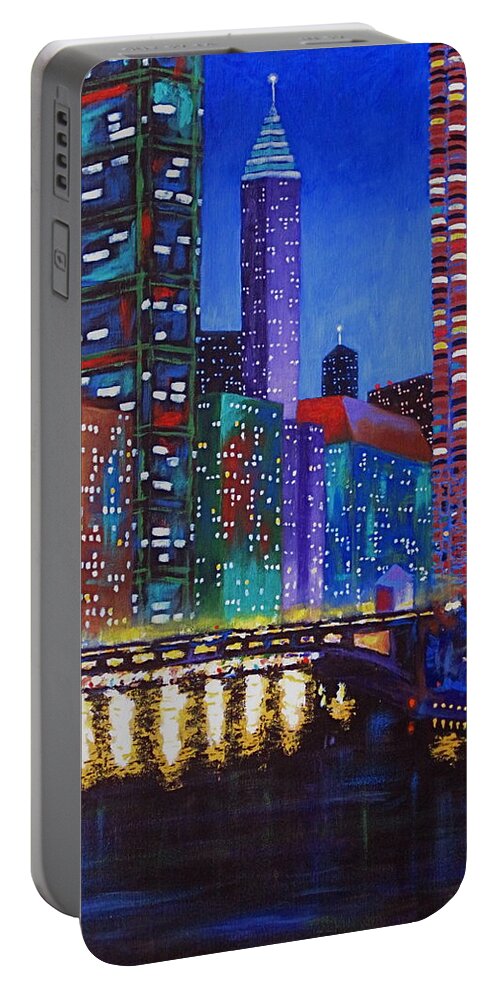 Chicago Portable Battery Charger featuring the painting A River Runs Through It 2 by J Loren Reedy