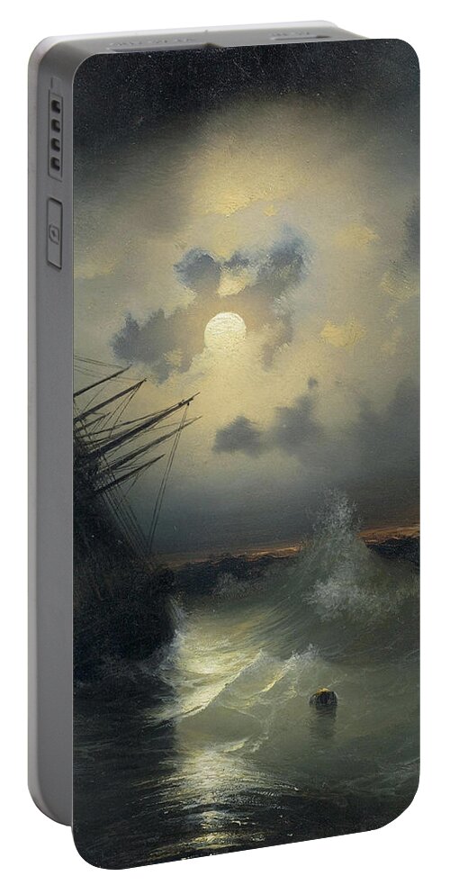 Ivan Konstantinovich Aivazovsky (1817 Feodosia 1900) A Sailing Ship On A High Sea By Moonlight Portable Battery Charger featuring the painting A sailing ship on a high sea by moonlight by MotionAge Designs