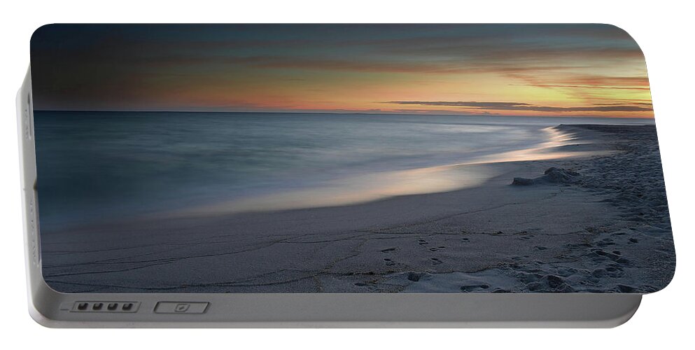 Sunset Portable Battery Charger featuring the photograph A Sandy Shoreline at Sunset by Renee Hardison