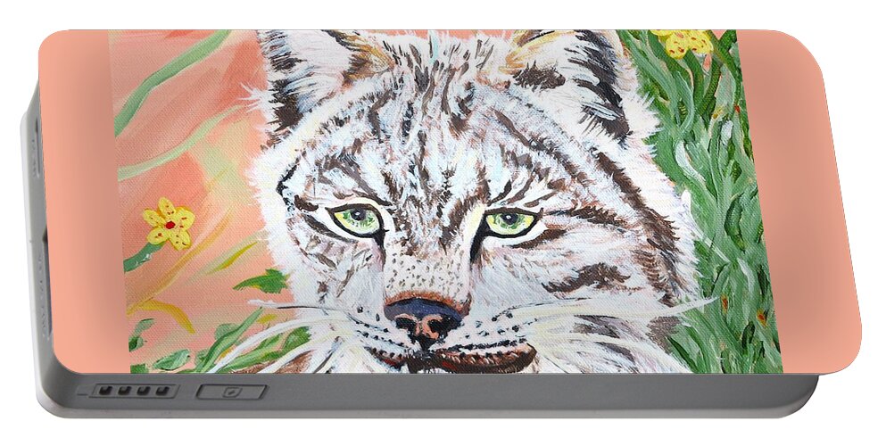Lynx Painted In Acrylics On Canvas By Phyllis Kaltenbach Portable Battery Charger featuring the painting A Sassy Lynx by Phyllis Kaltenbach