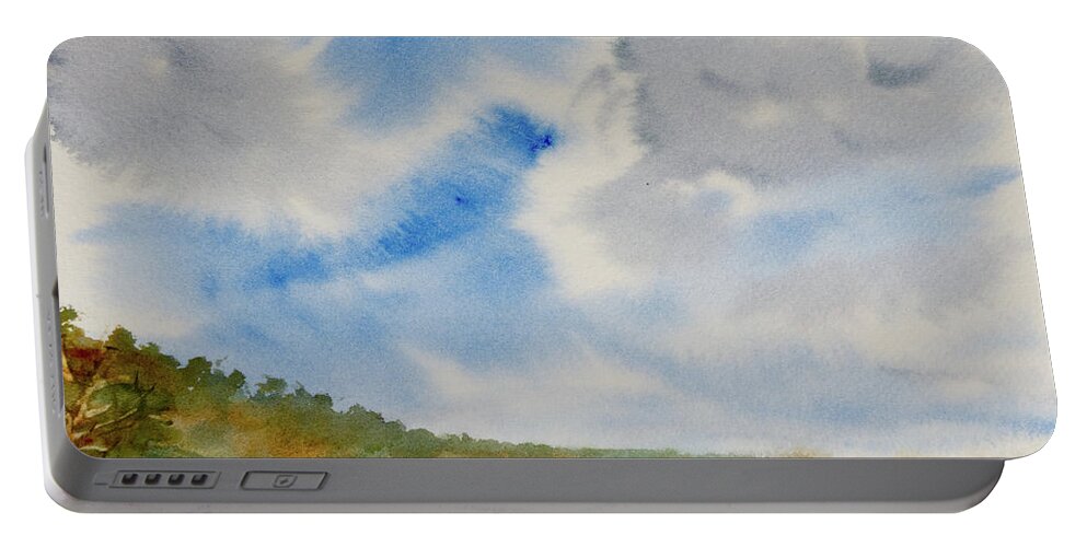 Beach Portable Battery Charger featuring the painting A secluded Inlet beneath billowing clouds by Dorothy Darden
