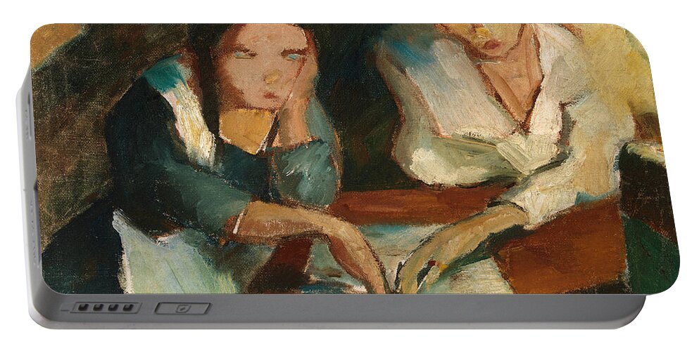 Vaino Kunnas Portable Battery Charger featuring the painting A spiritualistic seance by Vaino Kunnas