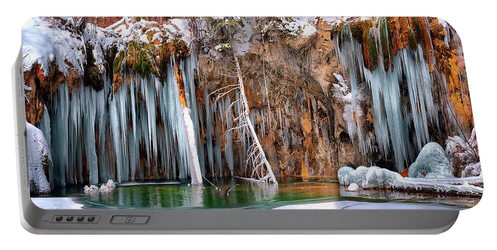 Hanging Portable Battery Charger featuring the digital art A spring that knows no summer. - Hanging Lake Print by OLena Art