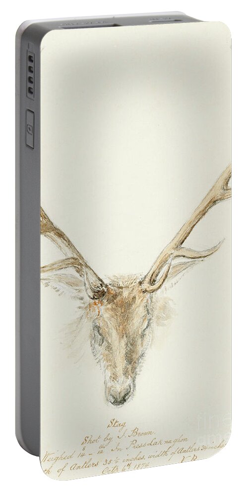 Stag Portable Battery Charger featuring the drawing A stag shot by John Brown by Queen Victoria