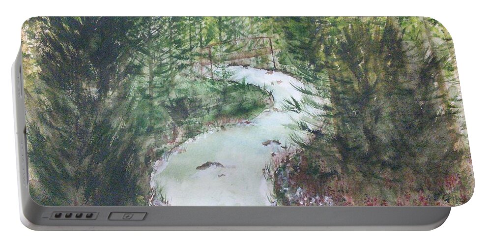Lovely Portable Battery Charger featuring the painting A Stream Runs Through It by Susan Nielsen