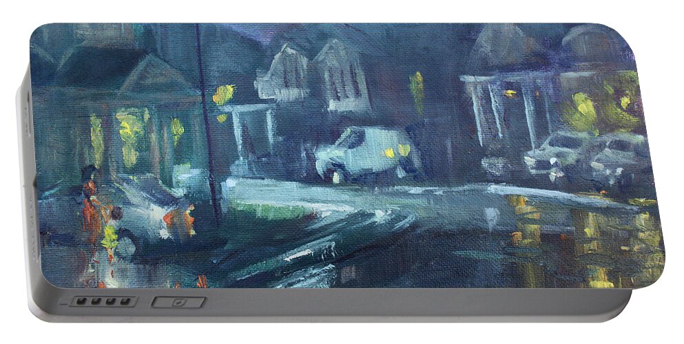  Summer Portable Battery Charger featuring the painting A Summer Rainy Night by Ylli Haruni