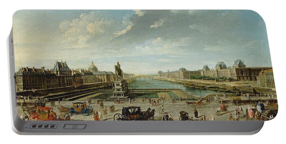 Nicolas-jean-baptiste Raguenet Portable Battery Charger featuring the painting A View of Paris from the Pont Neuf by Nicolas-Jean-Baptiste Raguenet