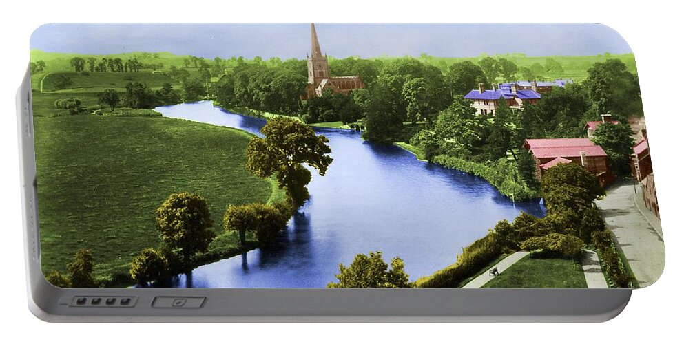 Startford Portable Battery Charger featuring the painting A View of Stratford-upon-Avon by Troy Caperton