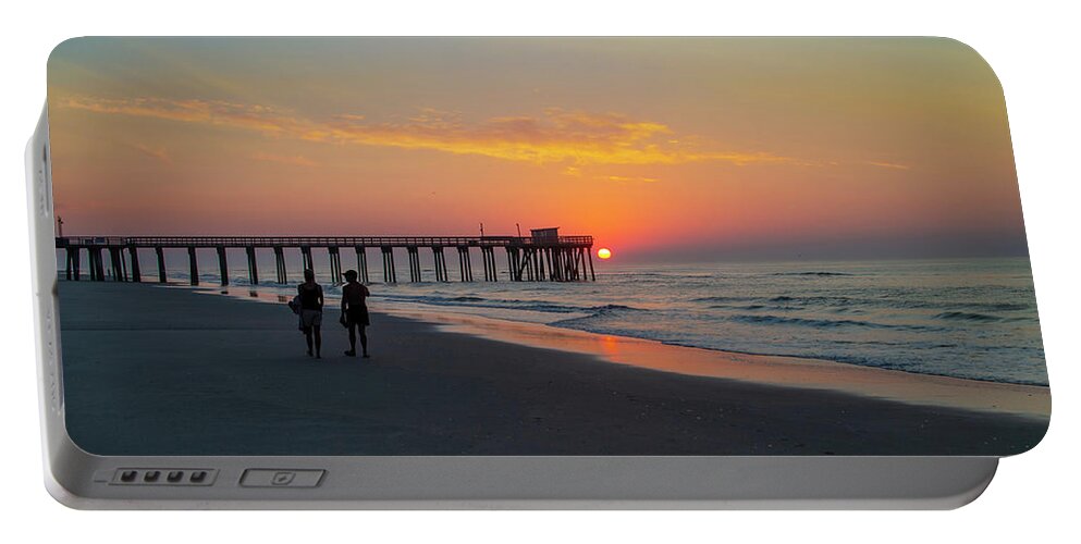 Walk Portable Battery Charger featuring the photograph A Walk at Sunrise - Avalon New Jersey by Bill Cannon