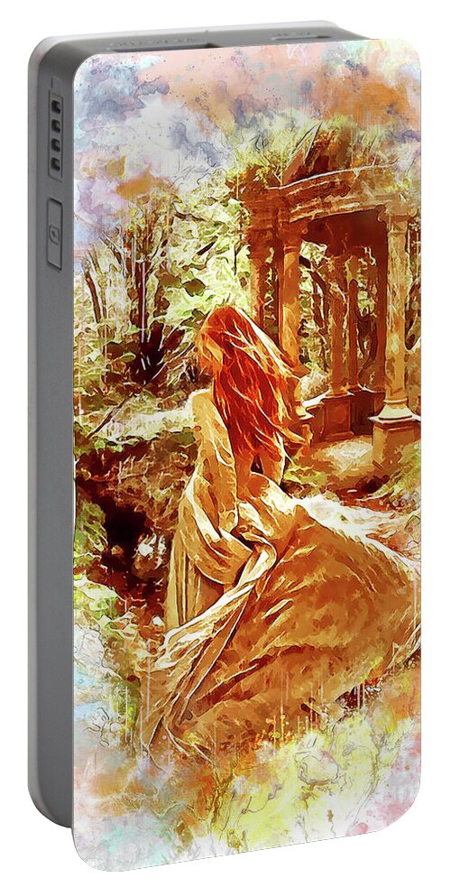 Romantic Portable Battery Charger featuring the digital art A Walk in the Woods 2 by Kathy Kelly