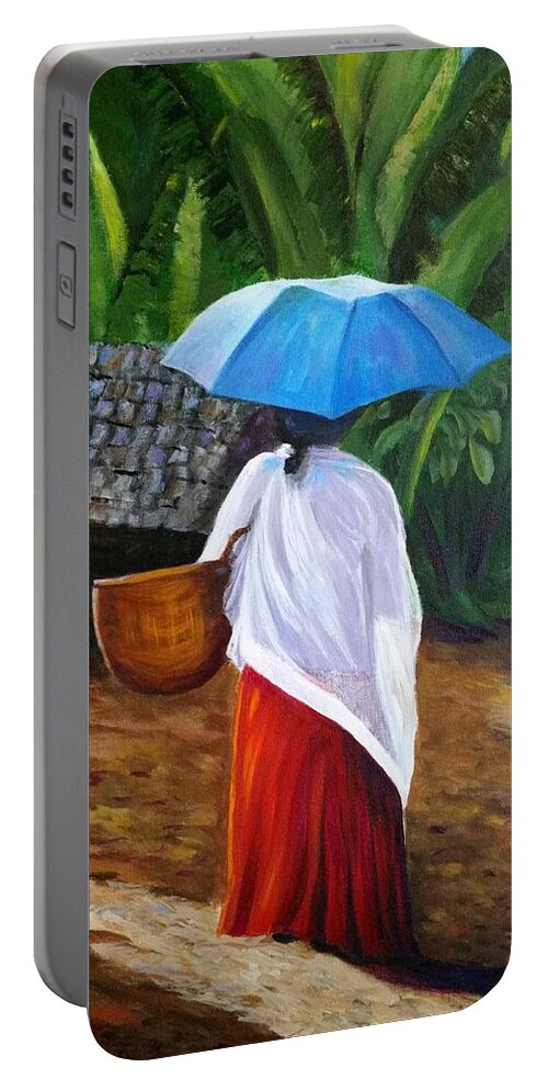 Woman Portable Battery Charger featuring the painting A Walk in the Woods by Rosie Sherman
