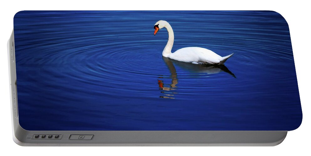 Animal Portable Battery Charger featuring the photograph A white swan in the lake by Tim Abeln