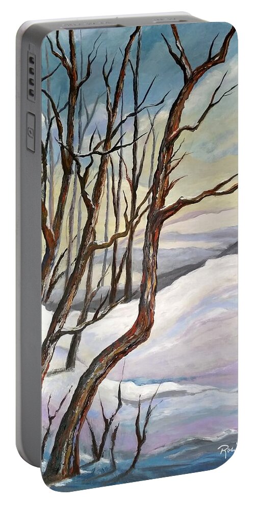 Snow Portable Battery Charger featuring the painting A Winter's Day by Rosie Sherman