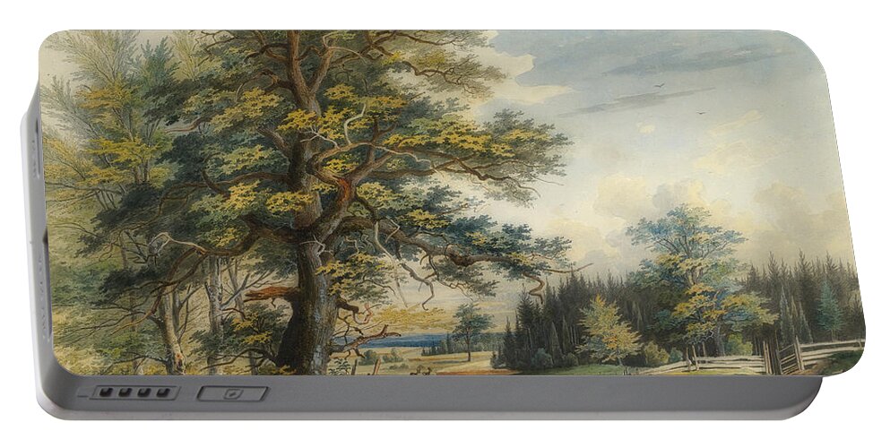 Art Portable Battery Charger featuring the painting A Wooded Landscape With A Stag by Mountain Dreams