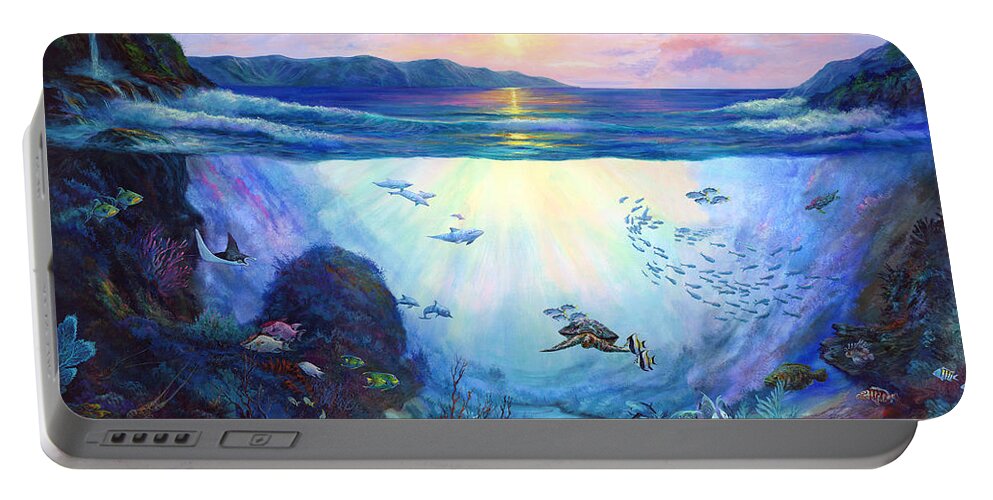 Large Sea Painting Portable Battery Charger featuring the painting A World Apart by Lynne Pittard
