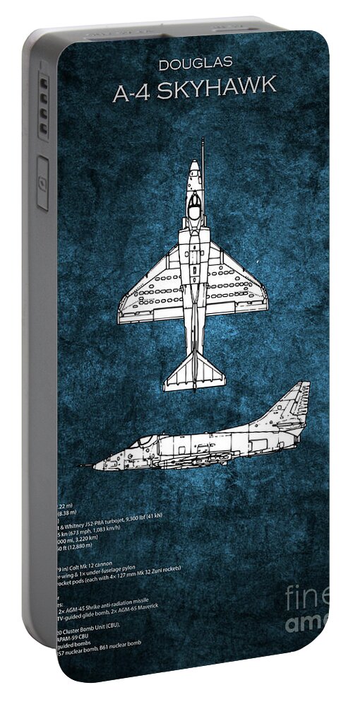 A4 Skyhawk Portable Battery Charger featuring the digital art A4 Skyhawk Blueprint by Airpower Art