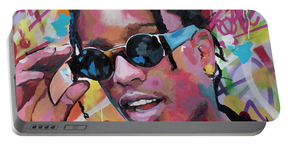 Asap Rocky Portable Battery Charger featuring the painting A$AP Rocky by Richard Day