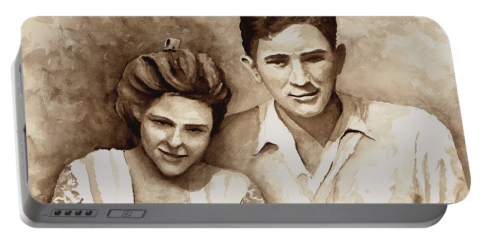 Aaron Portable Battery Charger featuring the painting Aaron and Dell by Sam Sidders