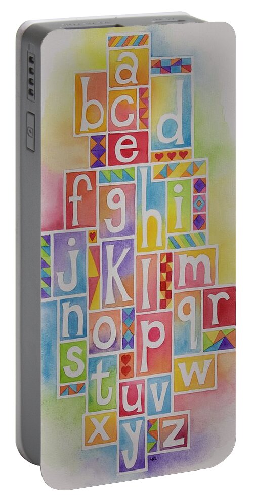 Abcs Portable Battery Charger featuring the painting ABC Quilt by Lael Rutherford