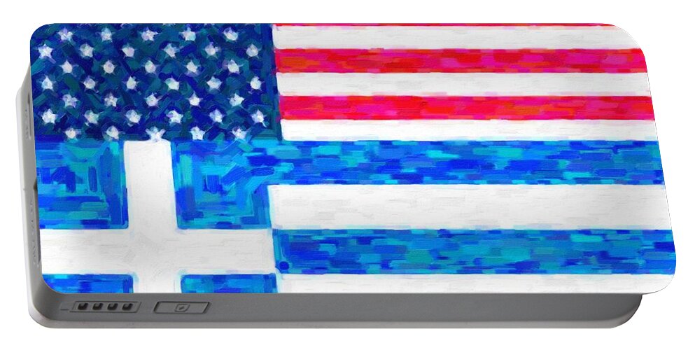 Abstract American Greek Flag Portable Battery Charger featuring the painting Abstract American Greek Flag by Celestial Images