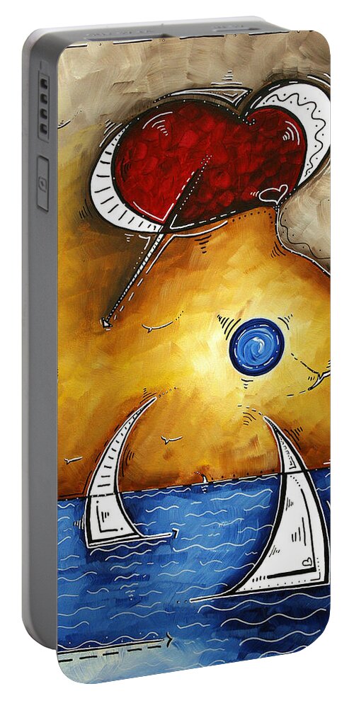 Abstract Portable Battery Charger featuring the painting Abstract Art Contemporary Coastal Cityscape 3 of 3 CAPTURING THE HEART OF THE CITY I by MADART by Megan Aroon