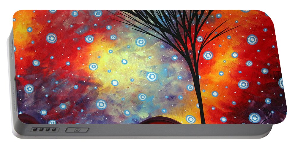 Abstract Portable Battery Charger featuring the painting Abstract Art Whimsical Landscape Painting MORNING BLISS by MADART by Megan Aroon