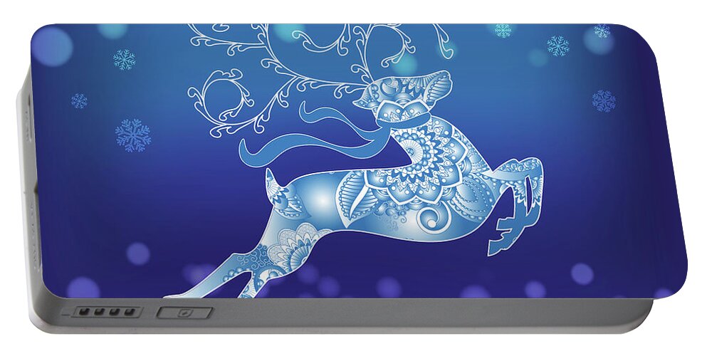 Blue Christmas Reindeer Portable Battery Charger featuring the digital art Abstract Blue Christmas Reindeer by Serena King