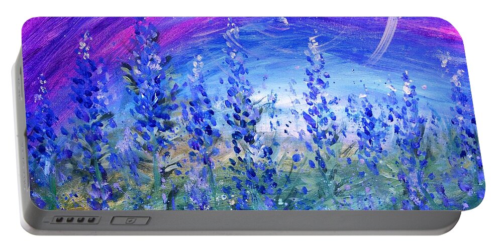 Bluebonnets Portable Battery Charger featuring the painting Abstract Bluebonnets by J Vincent Scarpace