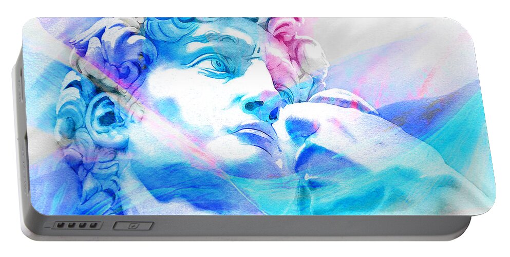David Portable Battery Charger featuring the digital art T H E .  D A V I D . ABSTRACT 3   Michelangelo by J U A N - O A X A C A
