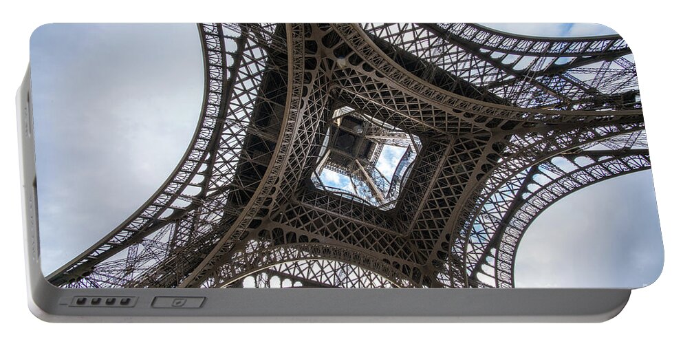  Eiffel Tower Portable Battery Charger featuring the photograph Abstract Eiffel Tower Looking Up 2 by Mike Reid