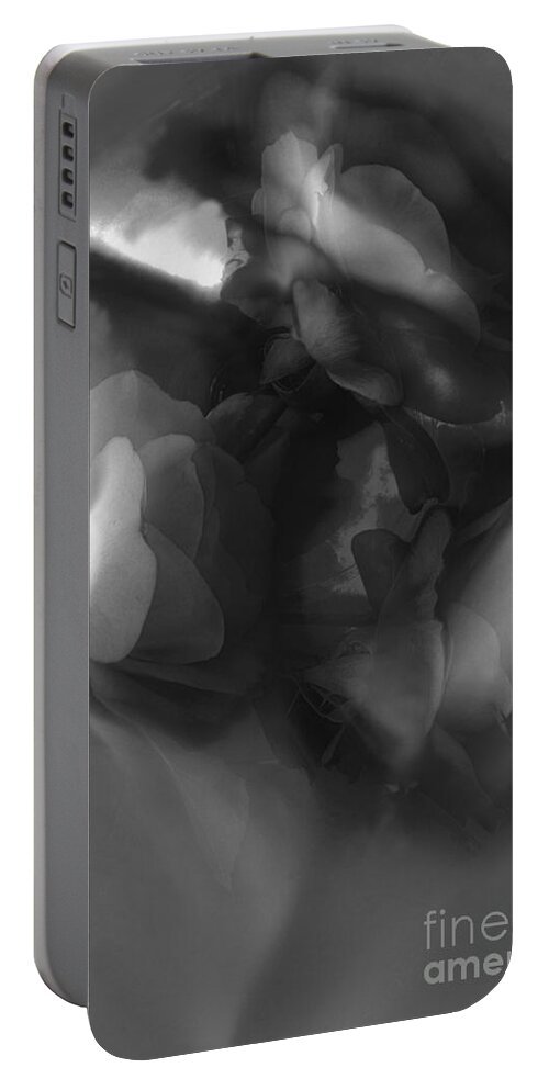 Abstract Portable Battery Charger featuring the photograph ABSTRACT in FLORAL # 8 in BLACK and WHITE. by Alexander Vinogradov
