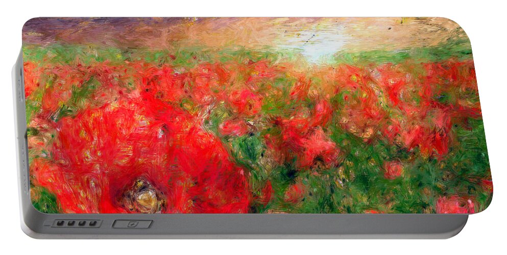 Rafael Salazar Portable Battery Charger featuring the mixed media Abstract Landscape of Red Poppies by Rafael Salazar
