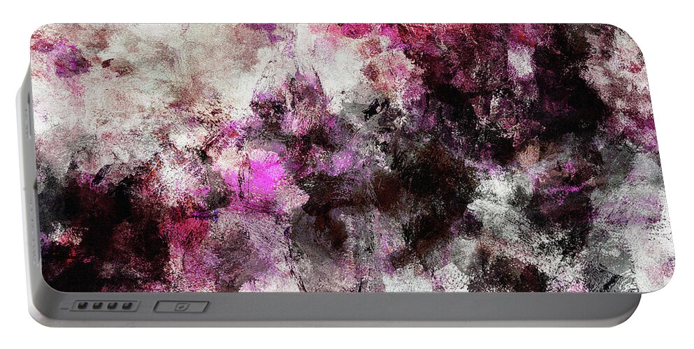 Abstract Portable Battery Charger featuring the painting Abstract Landscape Painting in Purple and Pink Tones by Inspirowl Design