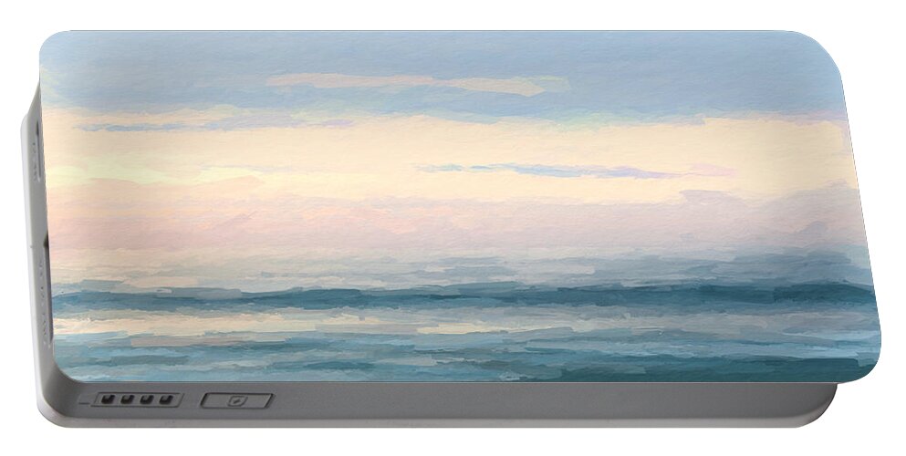 Anthony Fishburne Portable Battery Charger featuring the mixed media Abstract morning sea by Anthony Fishburne