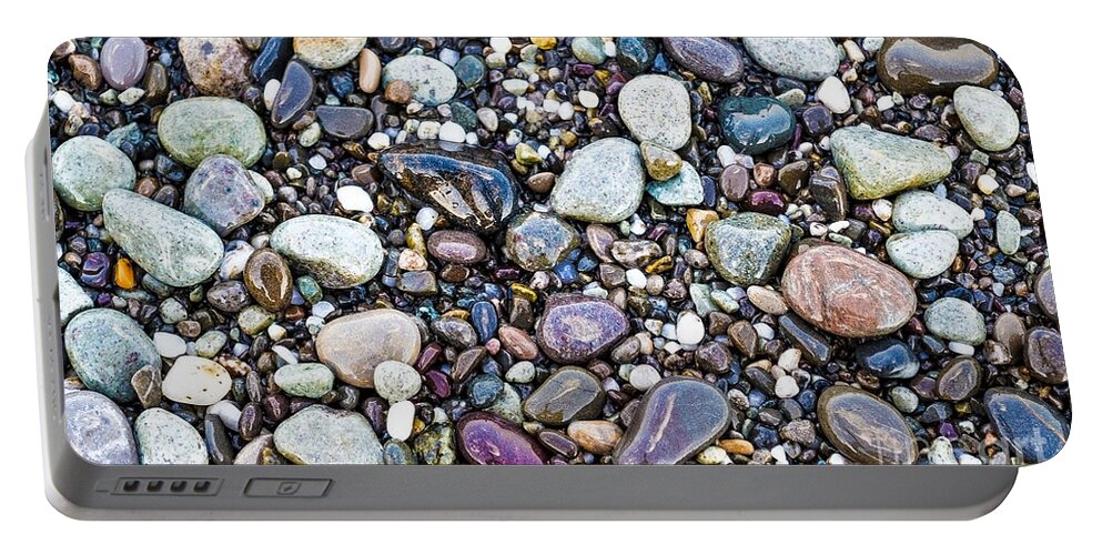 871a Portable Battery Charger featuring the photograph Abstract Nature Tropical Beach Pebbles 871A Blue Purple Pink and Orange 871A by Ricardos Creations