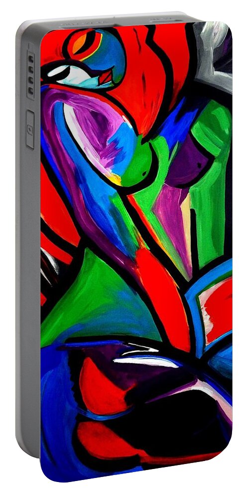 Abstract Portable Battery Charger featuring the painting Abstract Rain Bow Girl by Nora Shepley