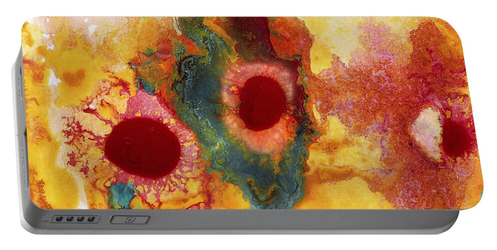 Abstract Paintings Portable Battery Charger featuring the painting Abstract Red Flower Garden Panoramic by Amy Vangsgard
