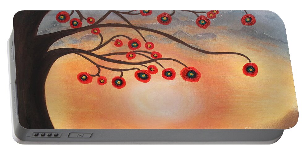 Abstract Portable Battery Charger featuring the painting Abstract Sunset by Jolanta Anna Karolska