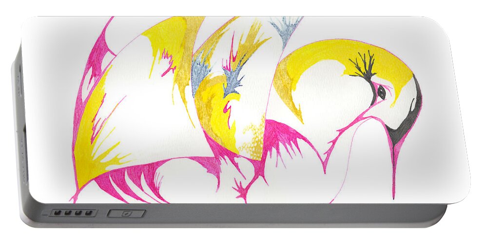 Abstract Portable Battery Charger featuring the drawing Abstract Swan by Mary Mikawoz